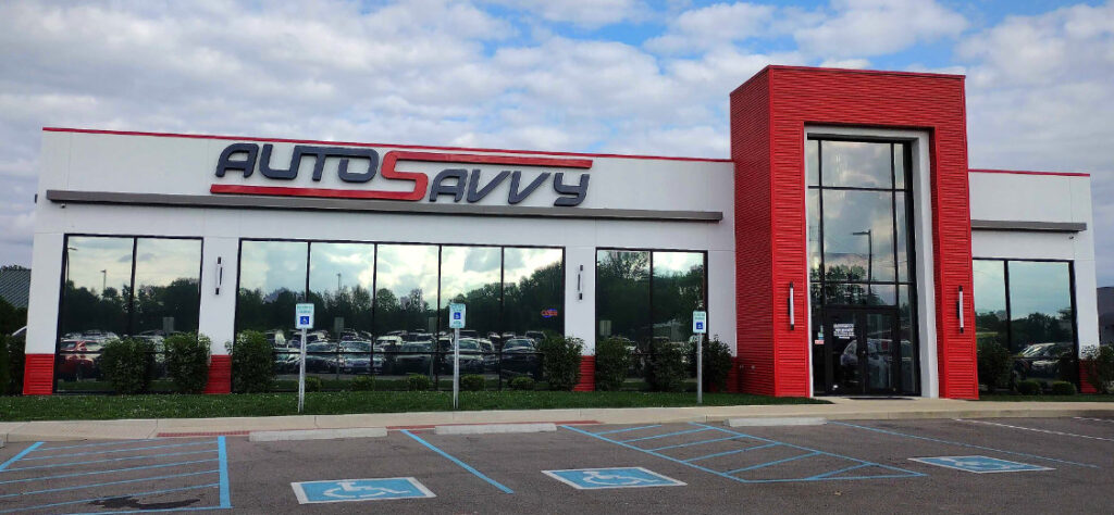 A channel letter sign for Autosavvy's location in Fishers, IN.